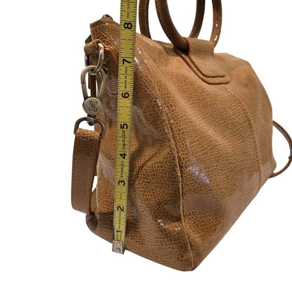 HOBO Sheila Medium Satchel Crossbody Tan Crackle Print Leather Zip Top Bag - Picture 5 of 12